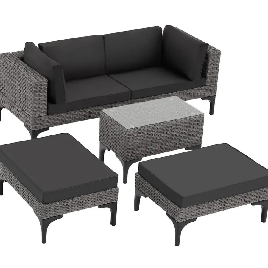 Loungesets-tectake Wicker lounge Bellaria met aluminium frame, Grijs