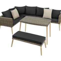Loungesets-tectake Wicker lounge Pula met aluminium frame, Natuur