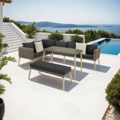 Loungesets-tectake Wicker lounge Pula met aluminium frame, Natuur