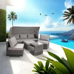Loungesets-tectake Wicker loungeset San Marino met aluminium frame, Grijs