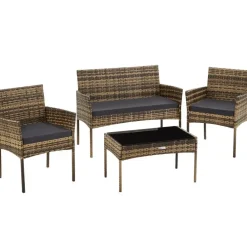 Loungesets-tectake Wicker loungeset Palese voor 4 persone - Natuur