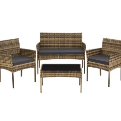 Loungesets-tectake Wicker loungeset Palese voor 4 persone - Natuur