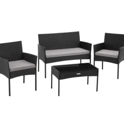 tectake Wicker loungeset Palese voor 4 personen - Zwart