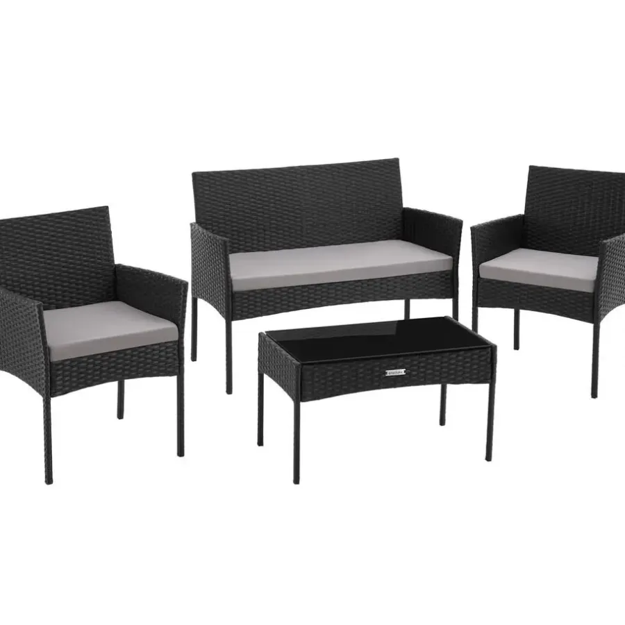 tectake Wicker loungeset Palese voor 4 personen - Zwart