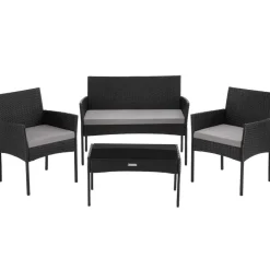 tectake Wicker loungeset Palese voor 4 personen - Zwart