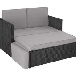 Loungesets|Loungesets-tectake Wicker loungesofa Corfu, Zwart / Grijs