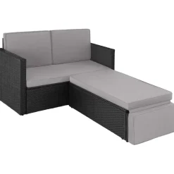 Loungesets|Loungesets-tectake Wicker loungesofa Corfu, Zwart / Grijs