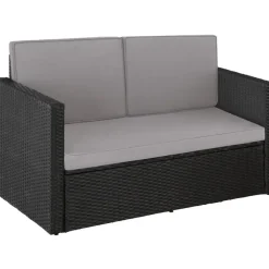 Loungesets|Loungesets-tectake Wicker loungesofa Corfu, Zwart / Grijs