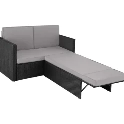Loungesets|Loungesets-tectake Wicker loungesofa Corfu, Zwart / Grijs