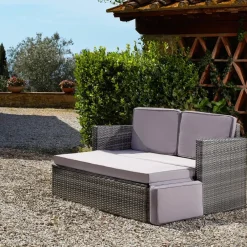 Loungebanken-tectake Wicker loungesofa Corfu, Grijs