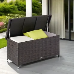 tectake Wicker opbergbox Kiruna met kunststof gaas, 120x55x61,5cm, 270l, Bruin