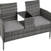 tectake Wicker tuinbank met tafel, Grijs/lichtgrijs