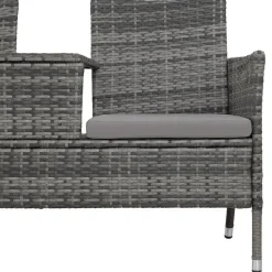 tectake Wicker tuinbank met tafel, Grijs/lichtgrijs