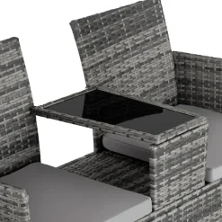 tectake Wicker tuinbank met tafel, Grijs/lichtgrijs