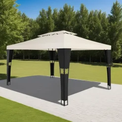 Terrasoverkappingen-tectake Wicker tuinpaviljoen Mona 3x4m, Zwart/crème