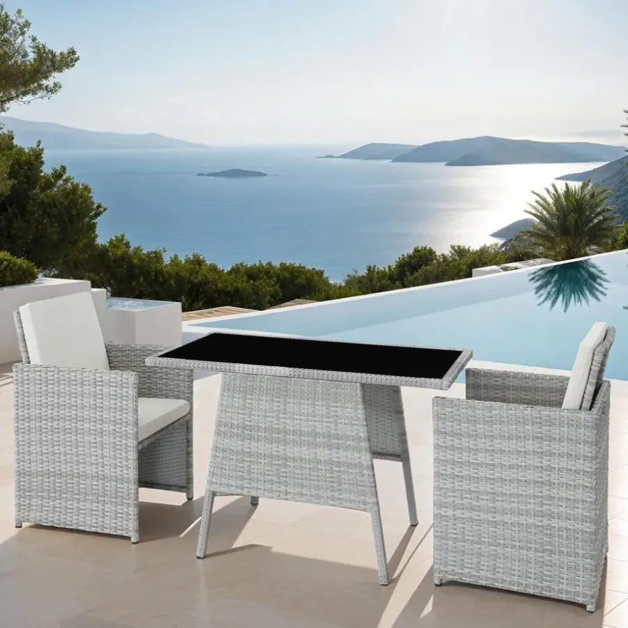 tectake Wicker tuinset Lausanne 2+1 - Lichtgrijs