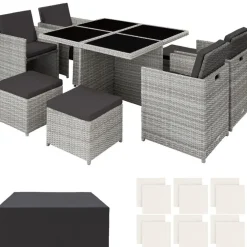 tectake Wicker tuinset Manhattan 4+4+1 met aluminium frame en beschermhoes