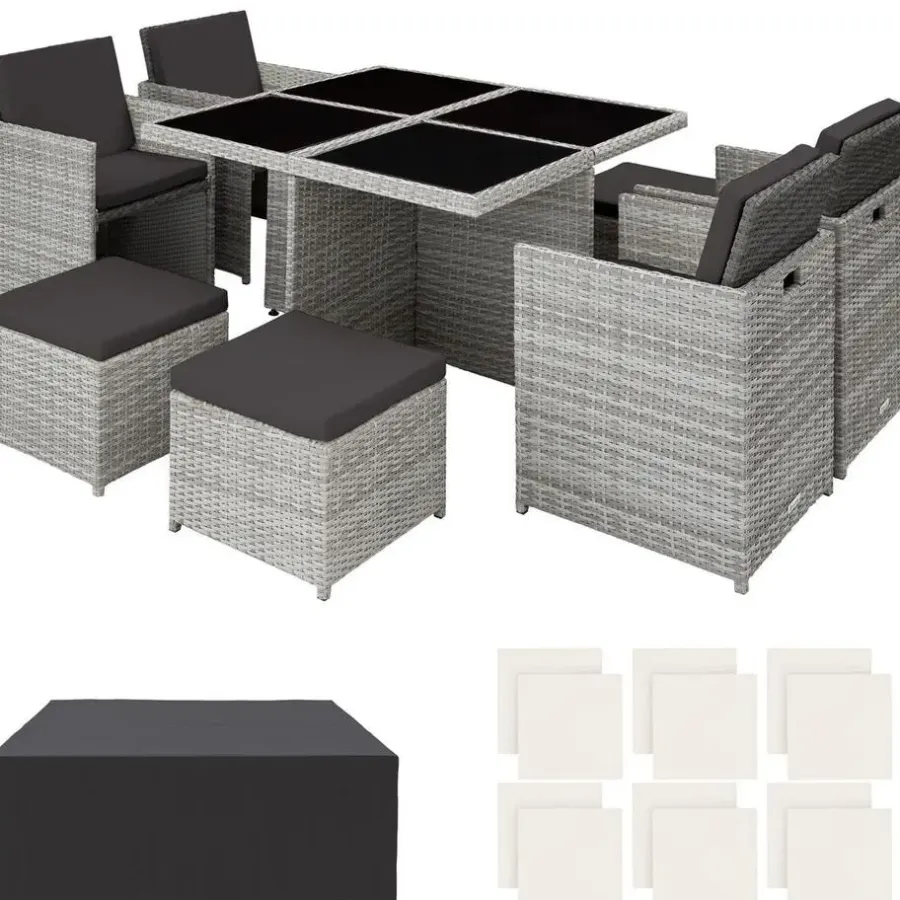 tectake Wicker tuinset Manhattan 4+4+1 met aluminium frame en beschermhoes