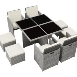tectake Wicker tuinset Manhattan 4+4+1 met aluminium frame en beschermhoes