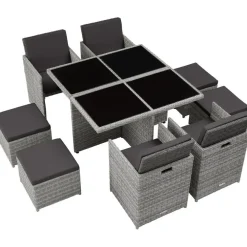tectake Wicker tuinset Manhattan 4+4+1 met aluminium frame en beschermhoes