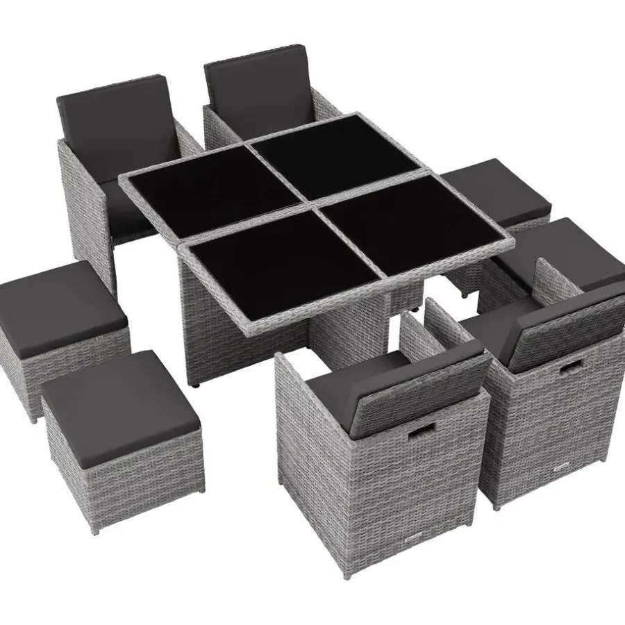 tectake Wicker tuinset Manhattan 4+4+1 met aluminium frame en beschermhoes
