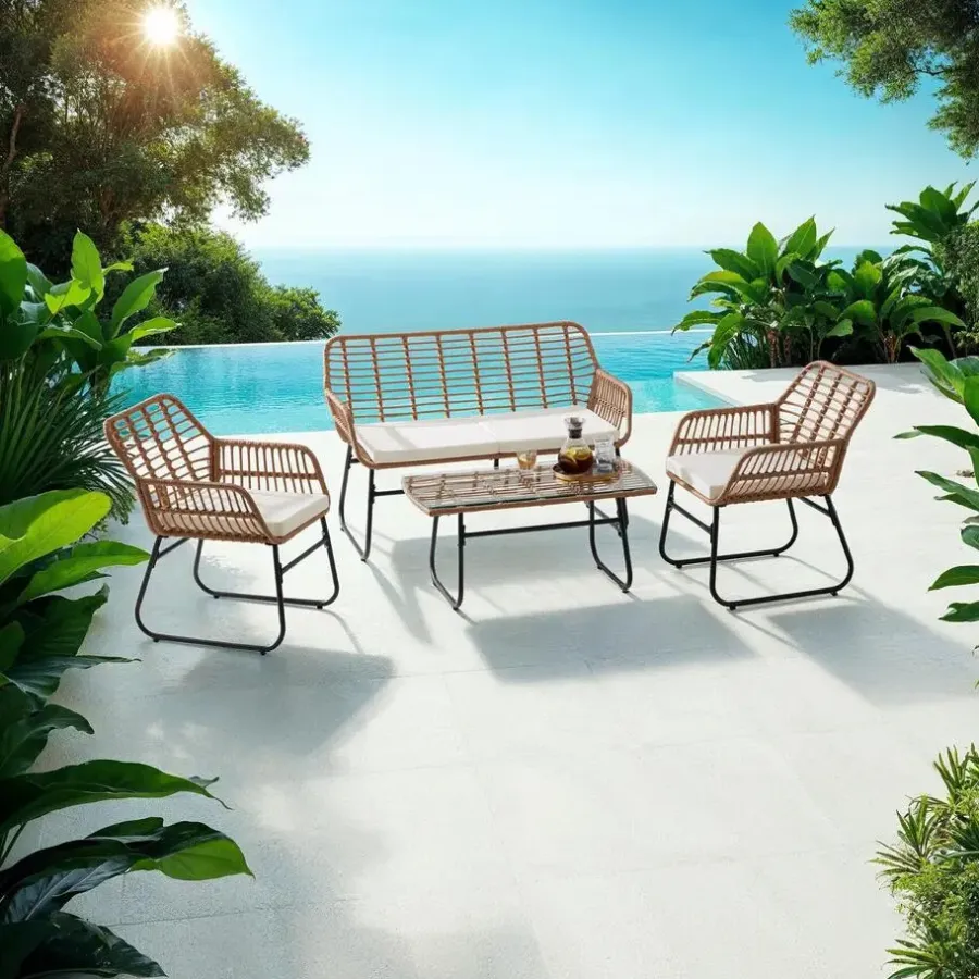 tectake Wicker zitgroep Molfetta XL voor 4 personen, Natuur