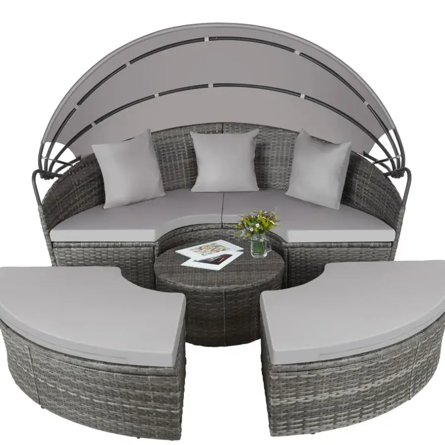 tectake Wicker zonne-eiland Santorini, Grijs