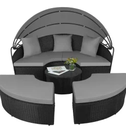 Ligbedden-tectake Wicker zonne-eiland Santorini, Zwart