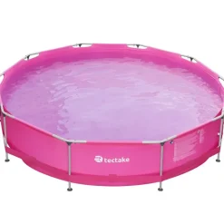 Zwembaden En Accessoires-tectake Zwembad rond met stalen frame en filterpomp Ø 360 x 76 cm, Pink