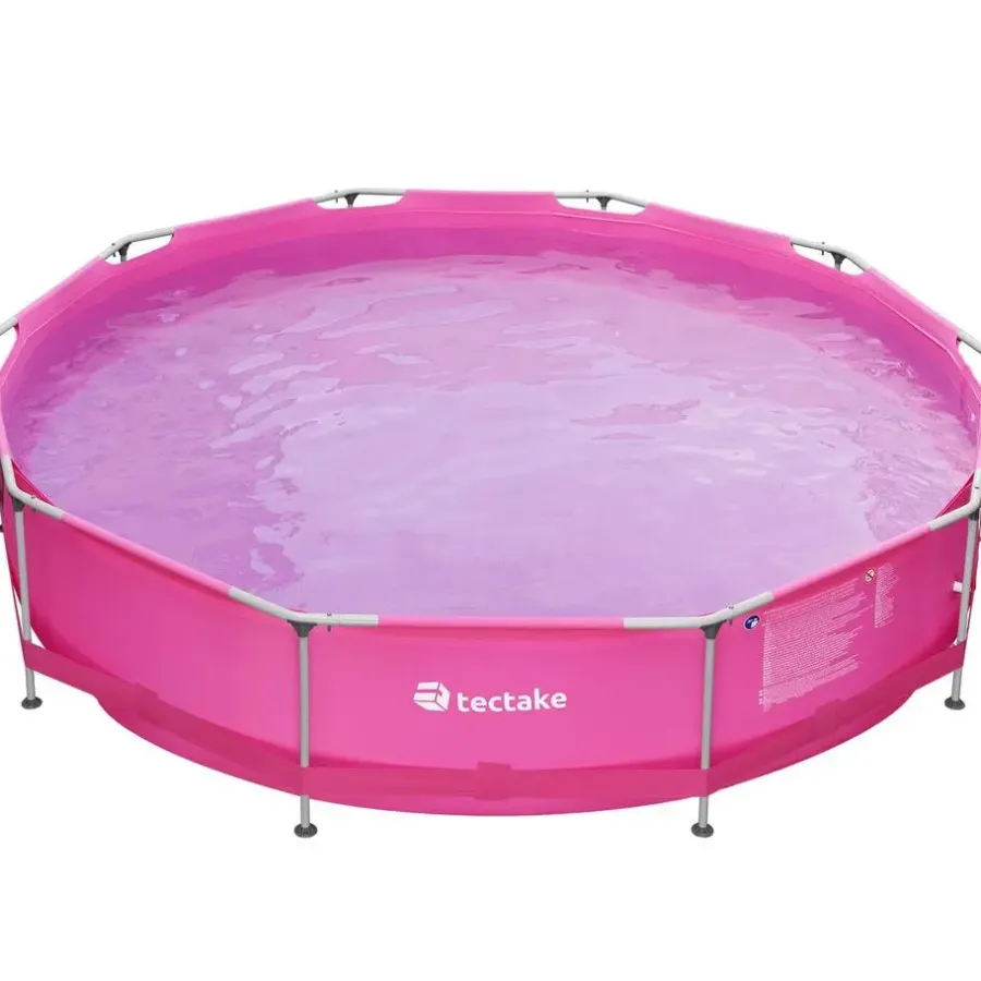 Zwembaden En Accessoires-tectake Zwembad rond met stalen frame en filterpomp Ø 360 x 76 cm, Pink