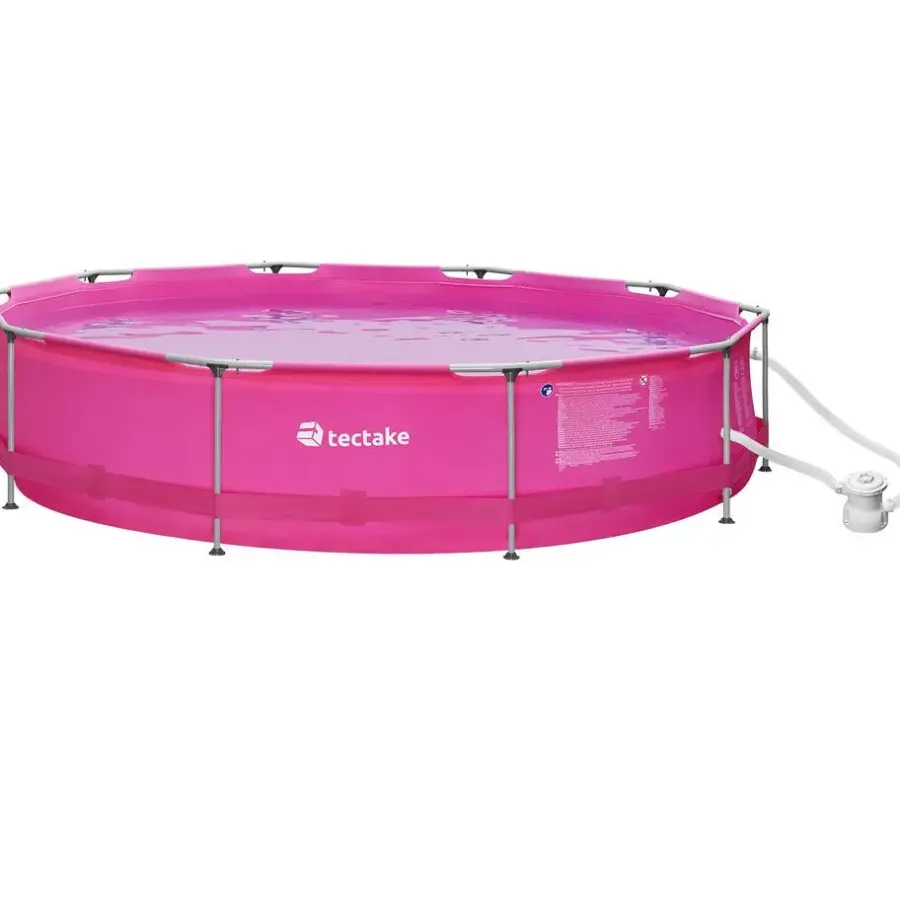 Zwembaden En Accessoires-tectake Zwembad rond met stalen frame en filterpomp Ø 360 x 76 cm, Pink