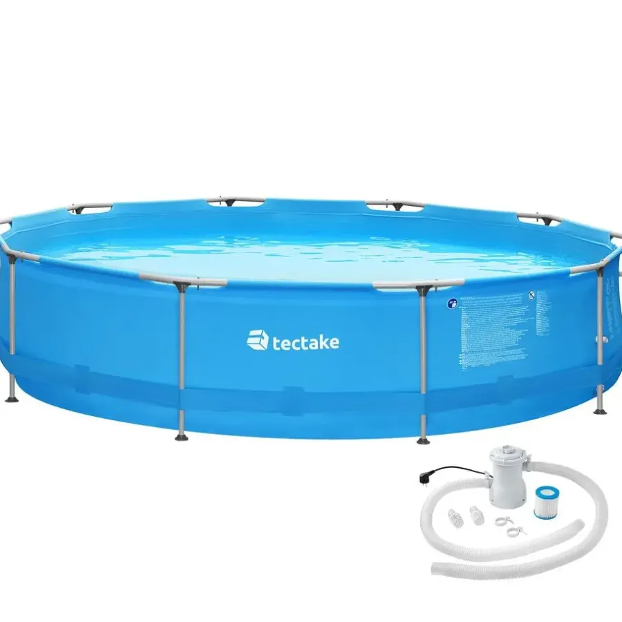 Zwembaden En Accessoires-tectake Zwembad rond met stalen frame en filterpomp Ø 360 x 76 cm, Blauw