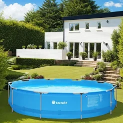 Zwembaden En Accessoires-tectake Zwembad rond met stalen frame en filterpomp Ø 360 x 76 cm, Blauw