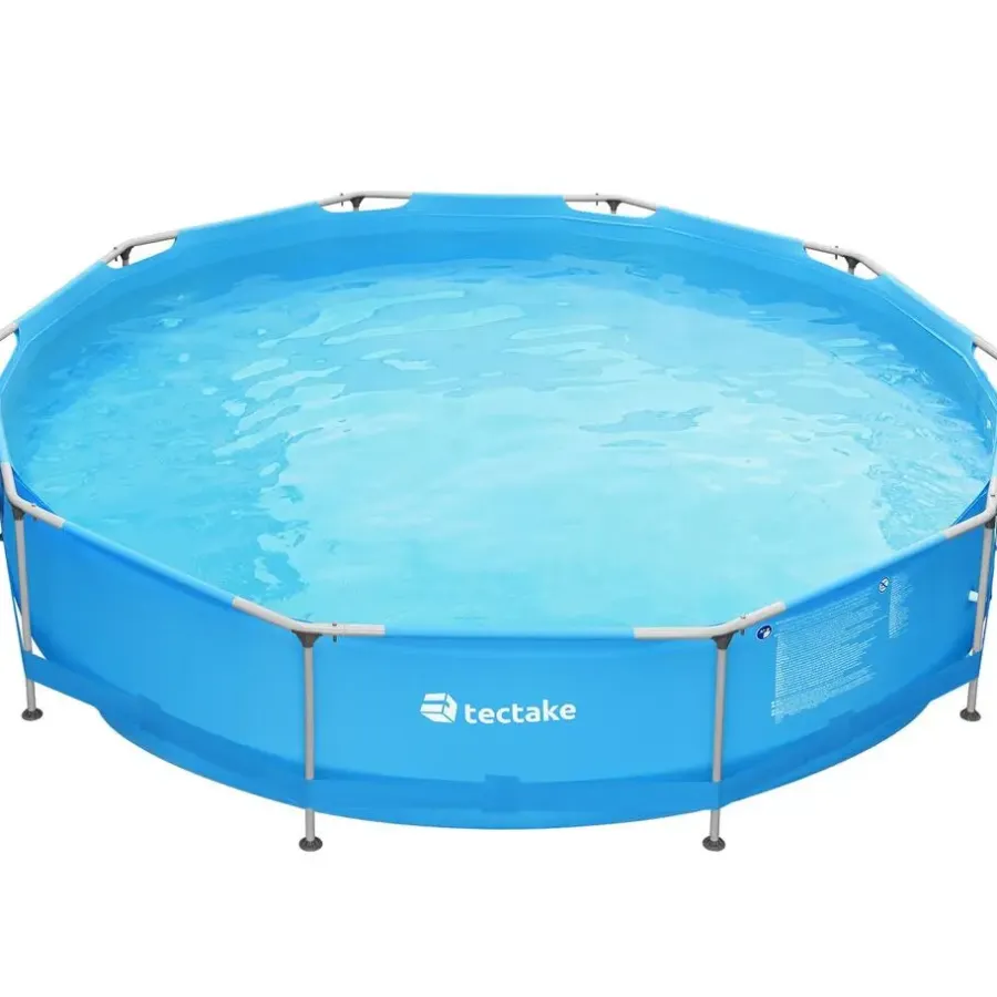 Zwembaden En Accessoires-tectake Zwembad rond met stalen frame en filterpomp Ø 360 x 76 cm, Blauw