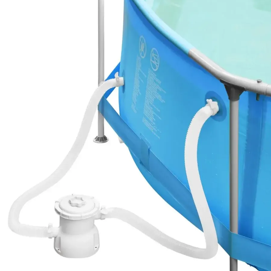 Zwembaden En Accessoires-tectake Zwembad rond met stalen frame en filterpomp Ø 360 x 76 cm, Blauw