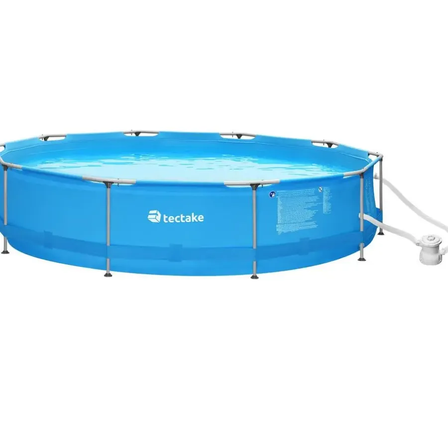 Zwembaden En Accessoires-tectake Zwembad rond met stalen frame en filterpomp Ø 360 x 76 cm, Blauw