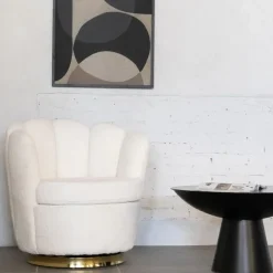Fauteuils-Giga Meubel Teddy Fauteuil Wit - Met Gouden Onderstel - Fauteuil Quinty