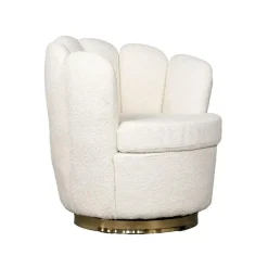 Fauteuils-Giga Meubel Teddy Fauteuil Wit - Met Gouden Onderstel - Fauteuil Quinty