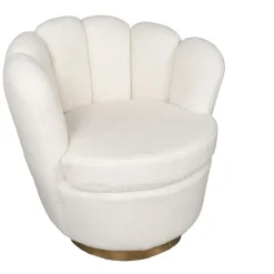 Fauteuils-Giga Meubel Teddy Fauteuil Wit - Met Gouden Onderstel - Fauteuil Quinty