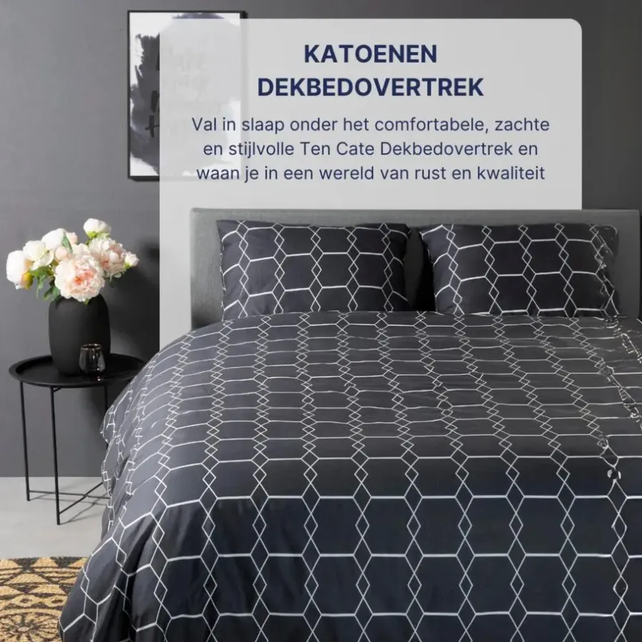 2-Persoons Dekbedovertrekken-Ten Cate Katoenen Dekbedovertrek - 200x200/220 cm - Graphic Gray