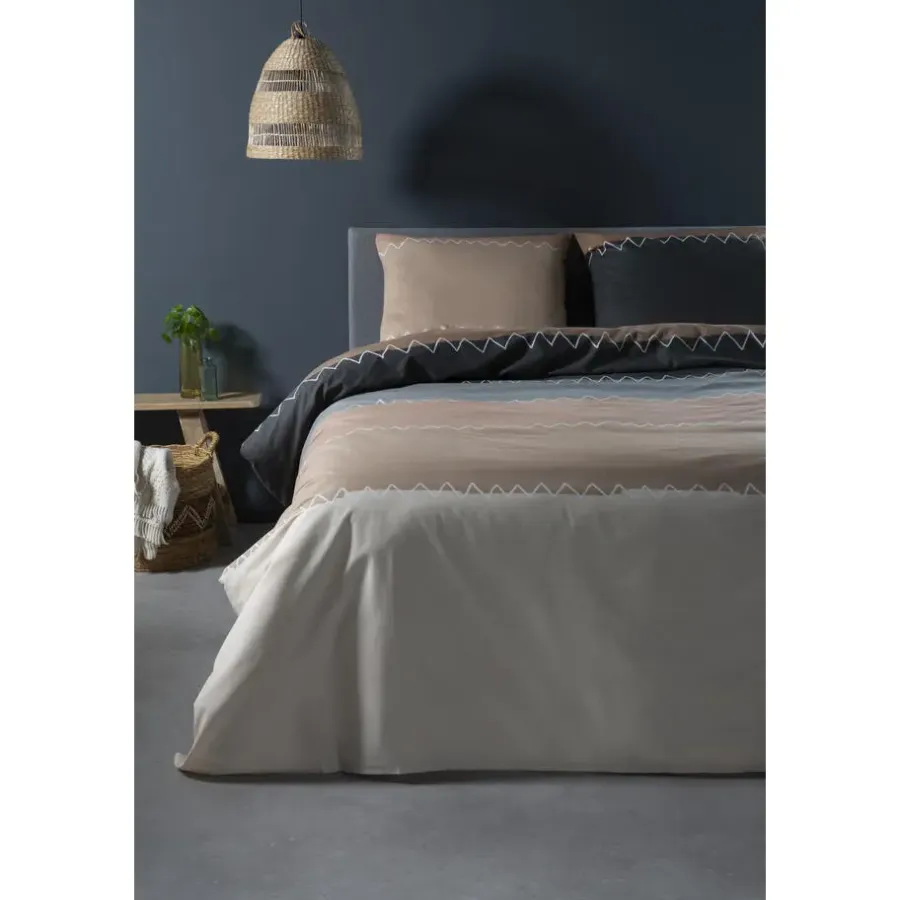 1-Persoons Dekbedovertrekken-Ten Cate Katoenen Dekbedovertrek - 140x200/220 - Zig Zag Taupe