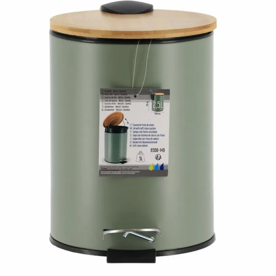 Prullenbakken-Tendance Badkamer prullenbak Bamboo vibe - soft close - 3 ltr