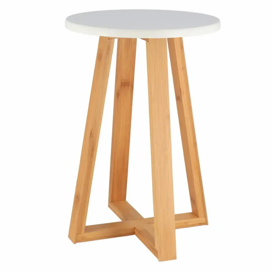 Krukjes-Tendance Bijzet krukje - wit - bamboe hout - D30 x H43 cm