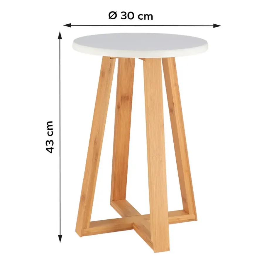 Krukjes-Tendance Bijzet krukje - wit - bamboe hout - D30 x H43 cm