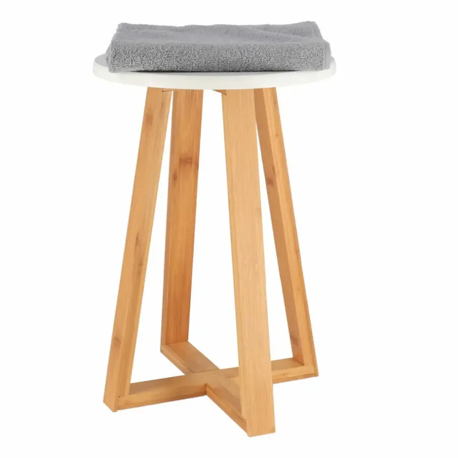 Krukjes-Tendance Bijzet krukje - wit - bamboe hout - D30 x H43 cm