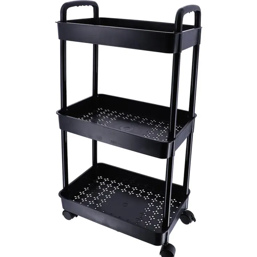 Tendance Keuken/badkamer trolley 3 laags - 38 x 26 x 77cm - zwart