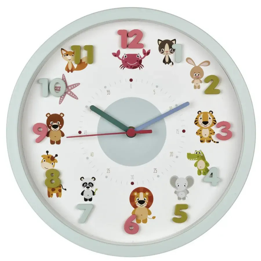 Klokken-Merkloos TFA Kinderkamer wandklok - dieren - lichtblauw - D30 cm - rond