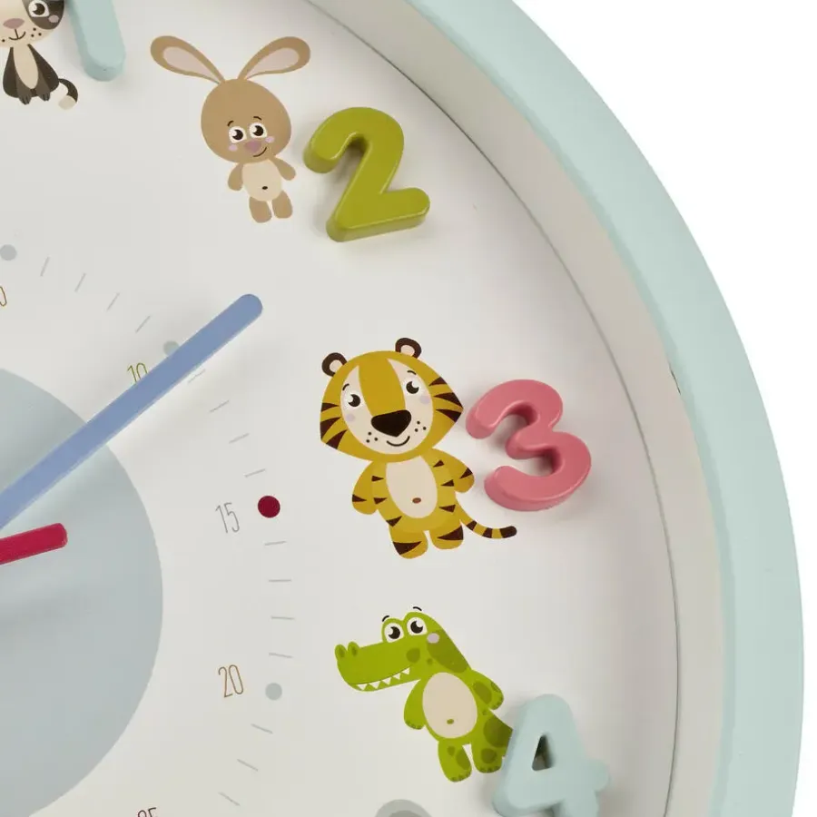 Klokken-Merkloos TFA Kinderkamer wandklok - dieren - lichtblauw - D30 cm - rond
