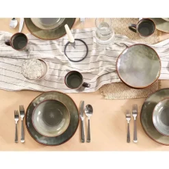 Serviessets-Leen Bakker THYME - Dinerborden set van 8 - Donkergroen - Steengoed