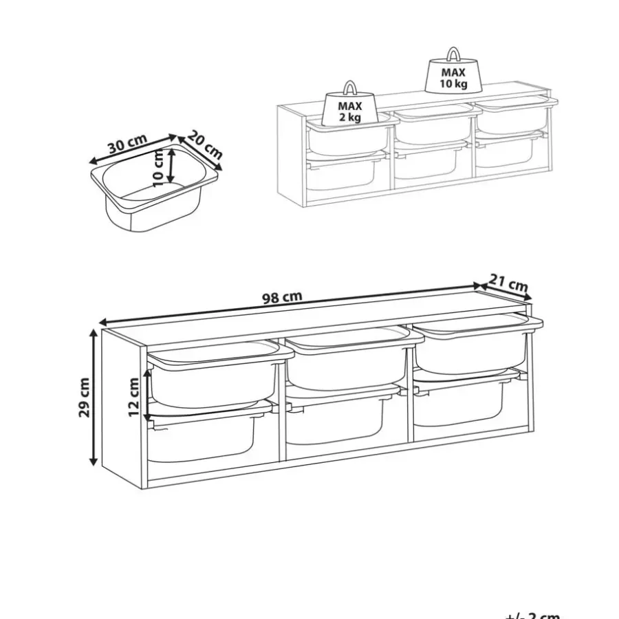 Leen Bakker TOBIN - Wandplank met 6 dozen - Wit - Vezelplaat